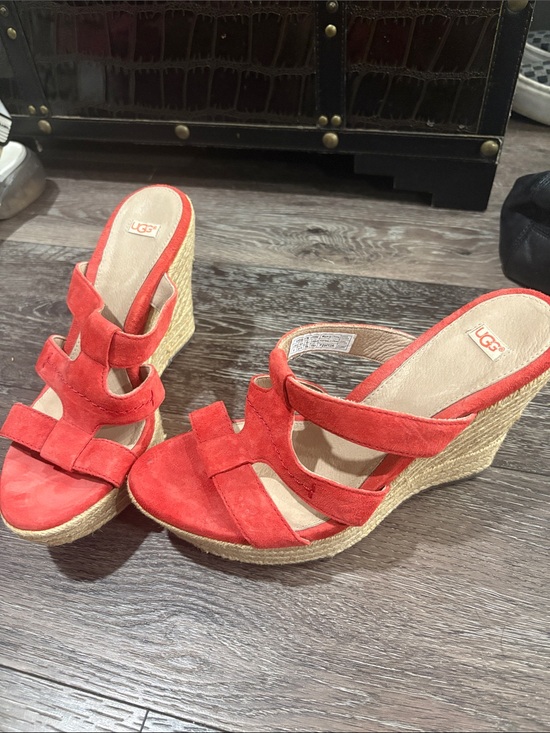 UGG Shoes - UGG Red Suede Espadrille Wedge Sandals